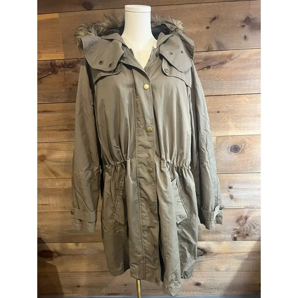 Jessica London‎ Sporty Anorak Parka Jacket Faux Fur Trim Womans Size 24